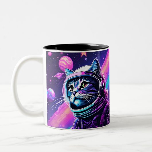 Retro Space Cat Tasse - Vaporwave Galaxy Kitty Cof (Links)