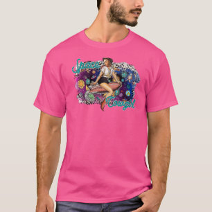 Retro Space Cowgirl Leopard Western Country Disco T-Shirt