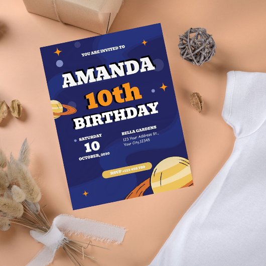 Retro Space Einladung zum 10. Geburtstag