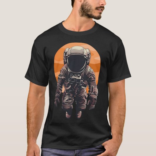 Retro Space Explorer - Astronaut und Orange Sunset T-Shirt (Vorderseite)