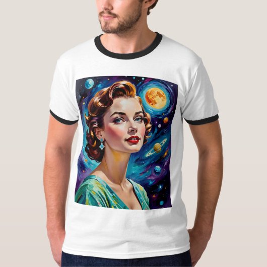 Retro Space Goddess Galaxy Art Shirt (Vorderseite)
