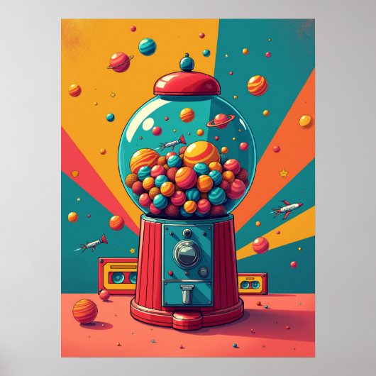 Retro Space Gumball Machine : Pop Art Poster (Vorne)