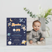 Retro Space Houston Wir haben einen 1-jährigen Geb Einladung (Stehend Vorderseite)