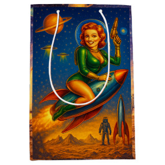Retro Space Pin-Up Sci-Fi Girls Mittlere Geschenktüte