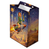 Retro Space Pin-Up Sci-Fi Girls Mittlere Geschenktüte (Rückseite Schrägansicht)
