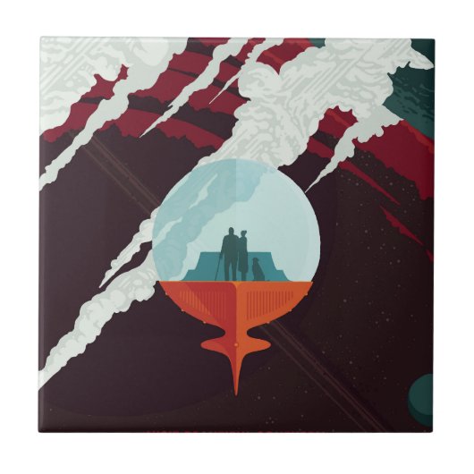 Retro Space Poster Cassini Mission to Saturn Fliese (Vorderseite)