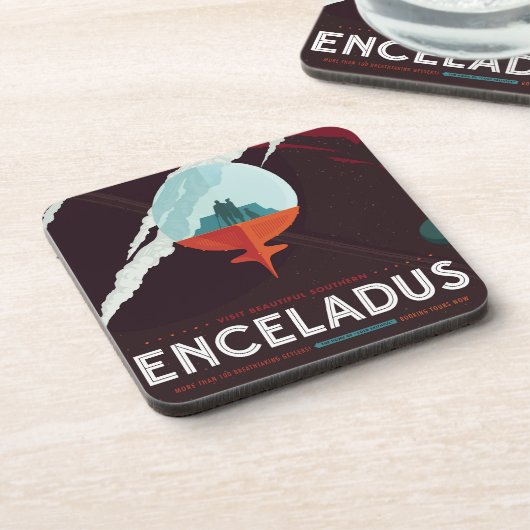 Retro Space Poster Cassini Mission to Saturn Getränkeuntersetzer (Linke Seite)