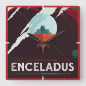 Retro Space Poster Cassini Mission to Saturn Quadratische Wanduhr (Vorderseite)