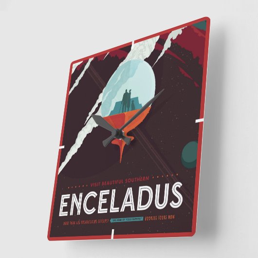 Retro Space Poster Cassini Mission to Saturn Quadratische Wanduhr (Winkel)