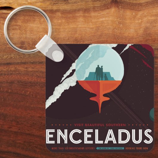 Retro Space Poster Cassini Mission to Saturn Schlüsselanhänger (Vorderseite)