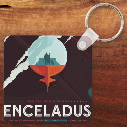 Retro Space Poster Cassini Mission to Saturn Schlüsselanhänger (Rückseite)