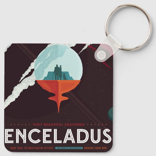 Retro Space Poster Cassini Mission to Saturn Schlüsselanhänger (Rückseite)