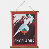 Retro Space Poster Cassini Mission to Saturn Wandteppich Mit Holzrahmen (Vorderseite)