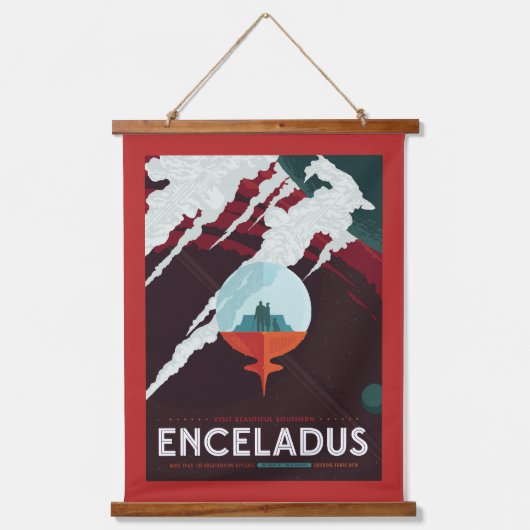 Retro Space Poster Cassini Mission to Saturn Wandteppich Mit Holzrahmen (Vorderseite)