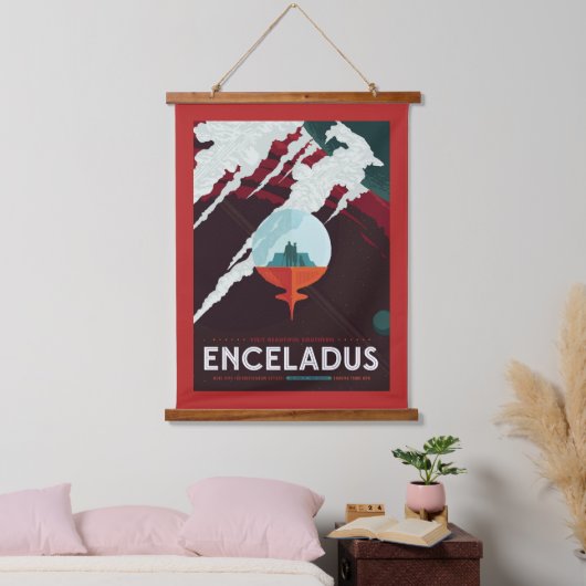 Retro Space Poster Cassini Mission to Saturn Wandteppich Mit Holzrahmen (Schlafzimmer)