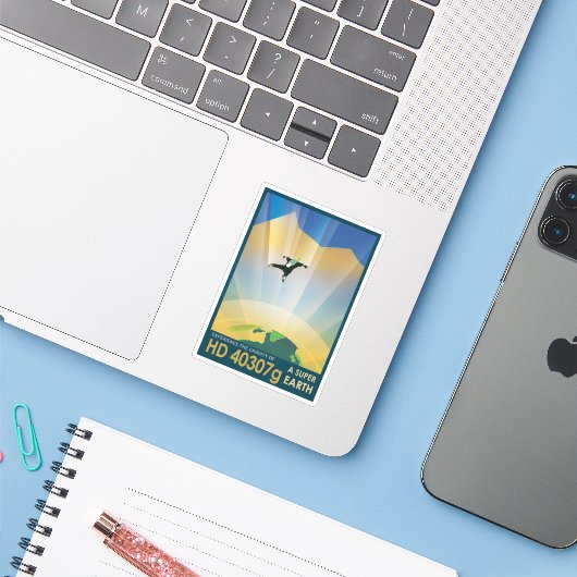 Retro Space Poster - die Schwerkraft einer Super E Aufkleber (Laptop mit iPhone)