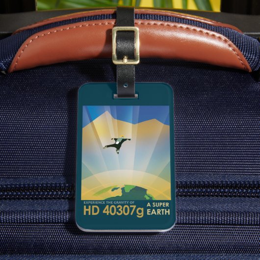 Retro Space Poster - die Schwerkraft einer Super E Gepäckanhänger (Vorderseite Insitu 2)