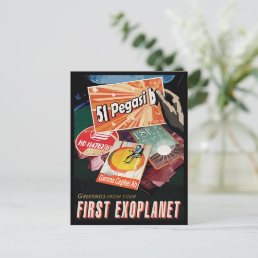Retro Space Poster-Exoplanet Discovery 51 Pegasi B Postkarte (Stehend Vorderseite)
