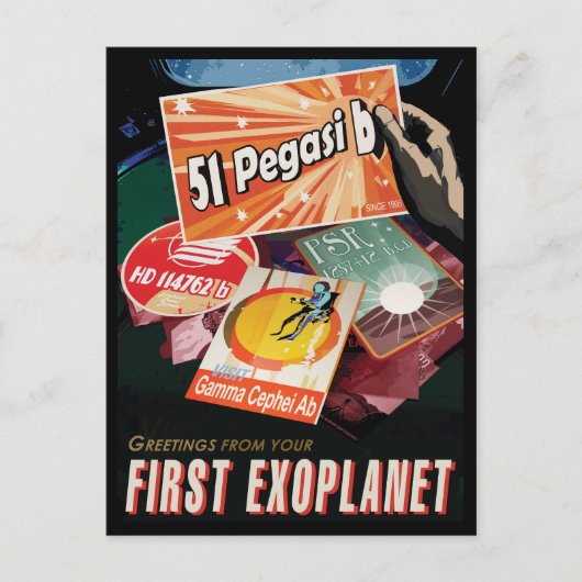 Retro Space Poster-Exoplanet Discovery 51 Pegasi B Postkarte (Vorderseite)