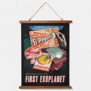 Retro Space Poster-Exoplanet Discovery 51 Pegasi B Wandteppich Mit Holzrahmen