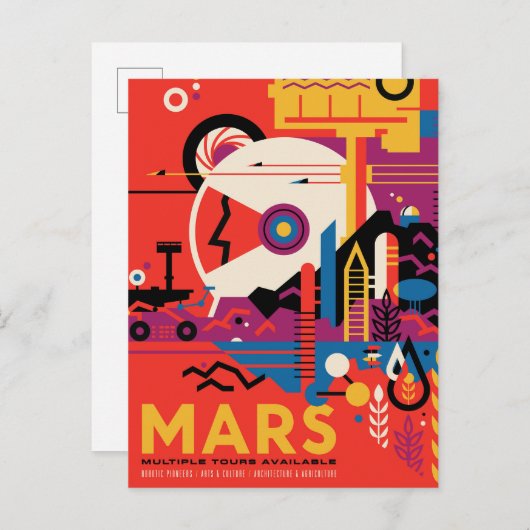 Retro Space Poster - Mars Exploration Program. Postkarte (Vorne/Hinten)