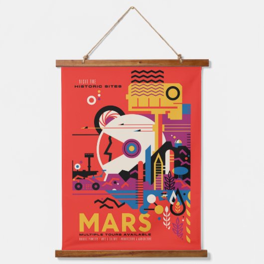 Retro Space Poster - Mars Exploration Program. Wandteppich Mit Holzrahmen (Vorderseite)