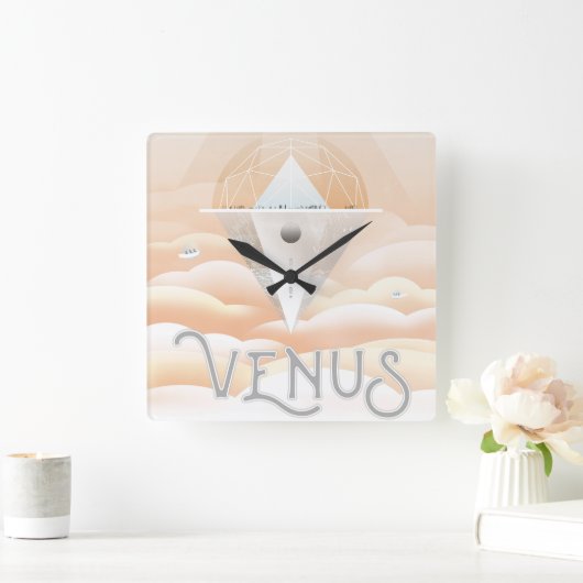 Retro Space Poster Observatory im Sonnensystem Quadratische Wanduhr (Zuhause)