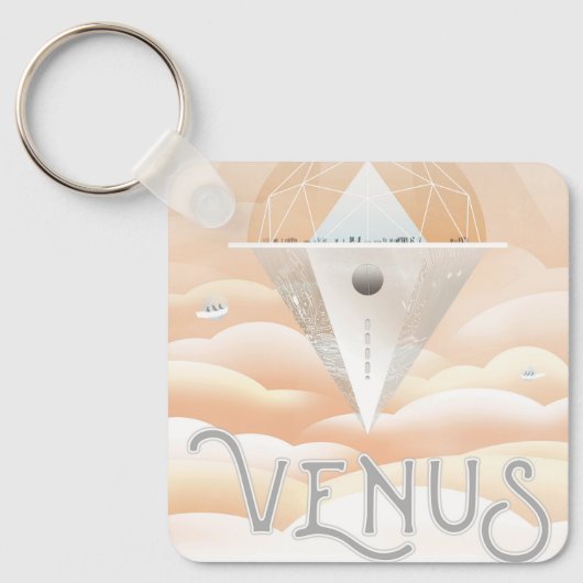 Retro Space Poster Observatory im Sonnensystem Schlüsselanhänger (Vorderseite)