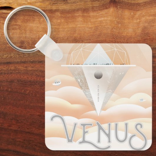 Retro Space Poster Observatory im Sonnensystem Schlüsselanhänger (Vorderseite)