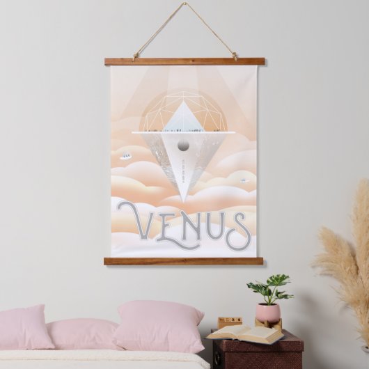 Retro Space Poster Observatory im Sonnensystem Wandteppich Mit Holzrahmen (Schlafzimmer)