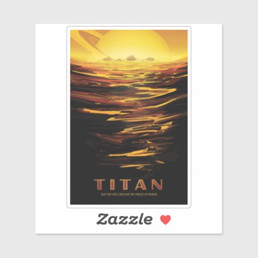 Retro Space Poster-Saturns Größter Mond, Titan. Aufkleber (Blatt)