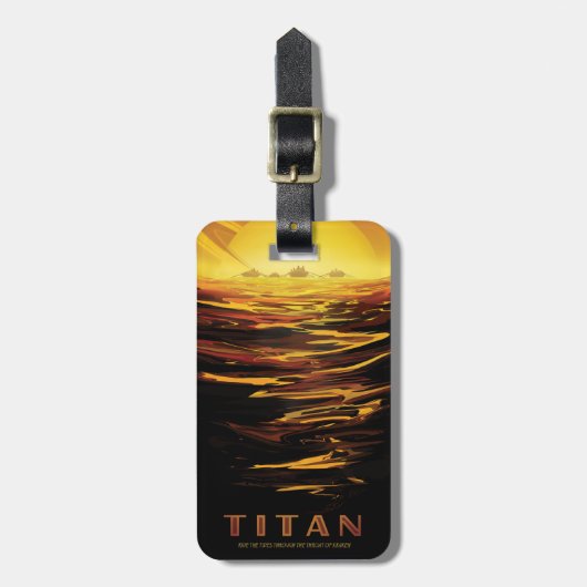 Retro Space Poster-Saturns Größter Mond, Titan. Gepäckanhänger (Vorderseite vertikal)