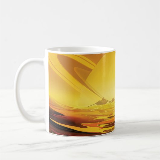 Retro Space Poster-Saturns Größter Mond, Titan. Kaffeetasse (Links)