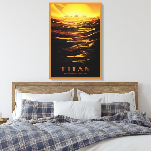 Retro Space Poster-Saturns Größter Mond, Titan. Leinwanddruck (Insitu (Schlafzimmer))