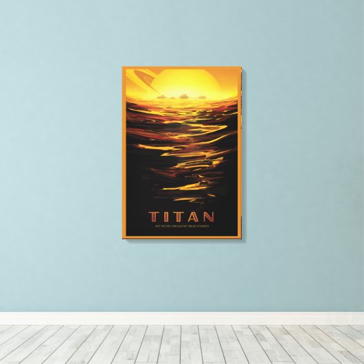 Retro Space Poster-Saturns Größter Mond, Titan. Leinwanddruck (Insitu (Holzboden))