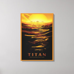 Retro Space Poster-Saturns Größter Mond, Titan. Leinwanddruck