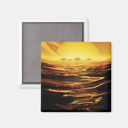 Retro Space Poster-Saturns Größter Mond, Titan. Magnet (Vorderseite/Rückseite)