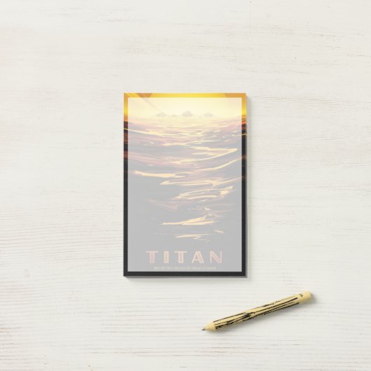 Retro Space Poster-Saturns Größter Mond, Titan. Post-it Klebezettel (Auf Schreibtisch)