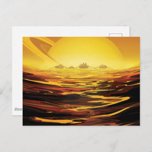 Retro Space Poster-Saturns Größter Mond, Titan. Postkarte (Vorne/Hinten)