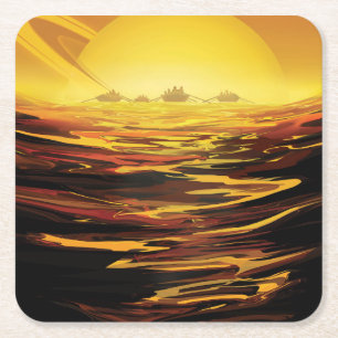 Retro Space Poster-Saturns Größter Mond, Titan. Rechteckiger Pappuntersetzer