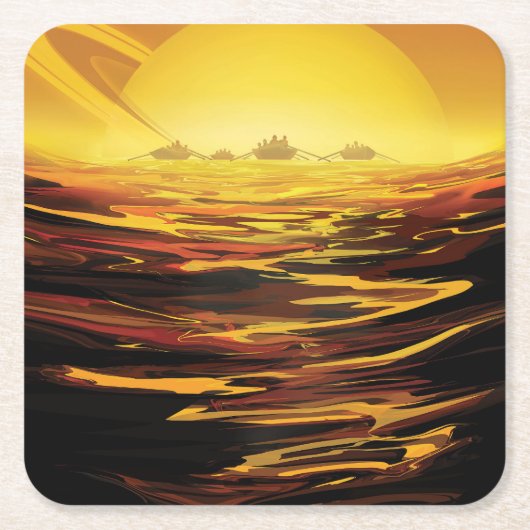 Retro Space Poster-Saturns Größter Mond, Titan. Rechteckiger Pappuntersetzer (Vorderseite)