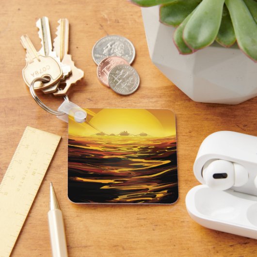 Retro Space Poster-Saturns Größter Mond, Titan. Schlüsselanhänger (Schreibtisch)