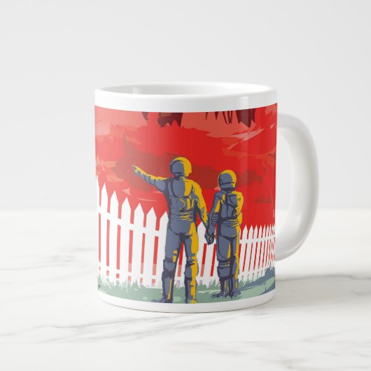 Retro Space Poster von Kepler-186f. Jumbo-Tasse (Vorderseite Rechts)