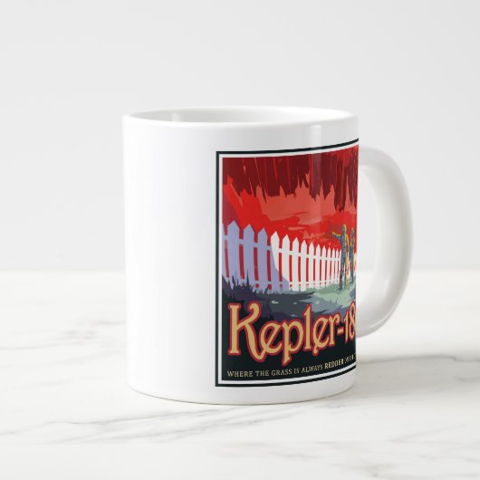Retro Space Poster von Kepler-186f. Jumbo-Tasse (Vorderseite Rechts)