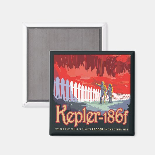 Retro Space Poster von Kepler-186f. Magnet (Vorderseite/Rückseite)