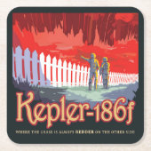 Retro Space Poster von Kepler-186f. Rechteckiger Pappuntersetzer (Vorderseite)