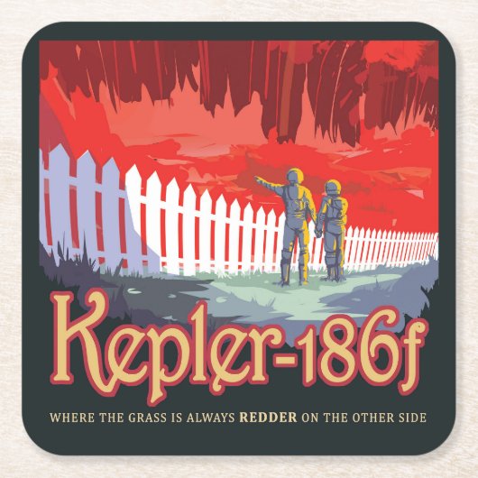 Retro Space Poster von Kepler-186f. Rechteckiger Pappuntersetzer (Vorderseite)