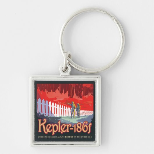 Retro Space Poster von Kepler-186f. Schlüsselanhänger (Vorne)