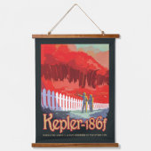 Retro Space Poster von Kepler-186f. Wandteppich Mit Holzrahmen (Vorderseite)