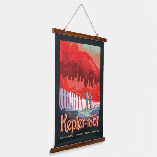 Retro Space Poster von Kepler-186f. Wandteppich Mit Holzrahmen (Gewinkelt)